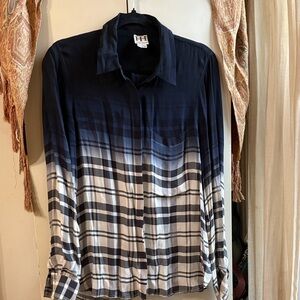 Haute Hippie Gradient Navy and White Plaid Shirt